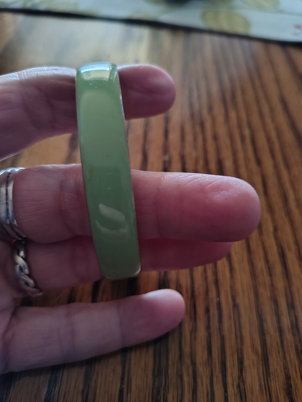 Green Enameled Wide Silver Tone Toggle Bracelet #5- 111D